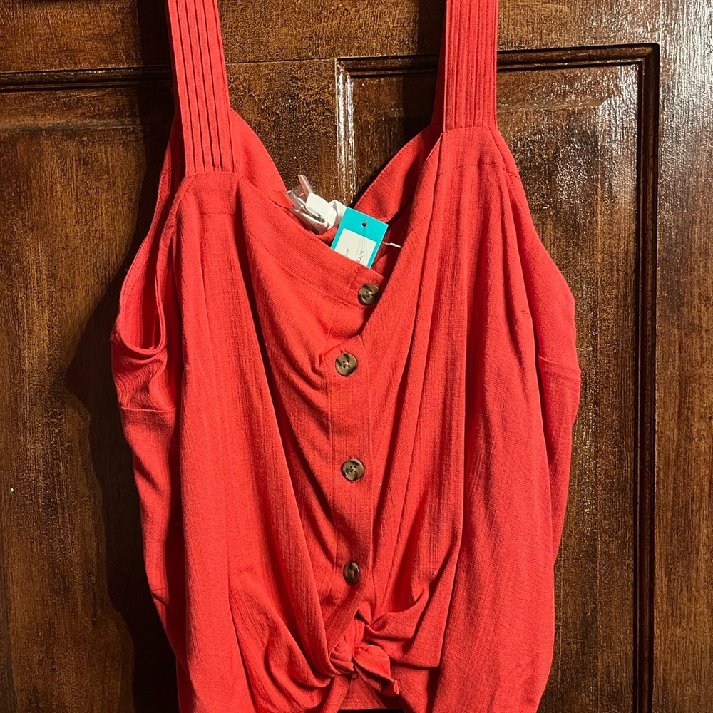 Red Button-Down Women's Top